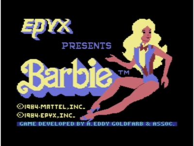 Opening screen with Barbie in a foxy little number